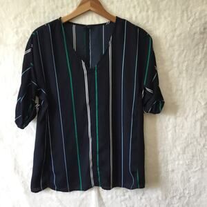 Ann Taylor Blue Striped 3/4 Sleeve Blouse